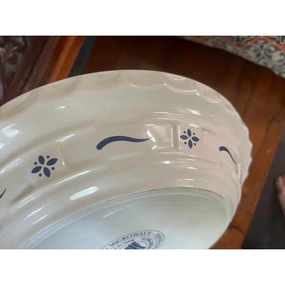 Set of 2 Longaberger Pottery Woven Traditions Classic Blue Pie Plate Dish